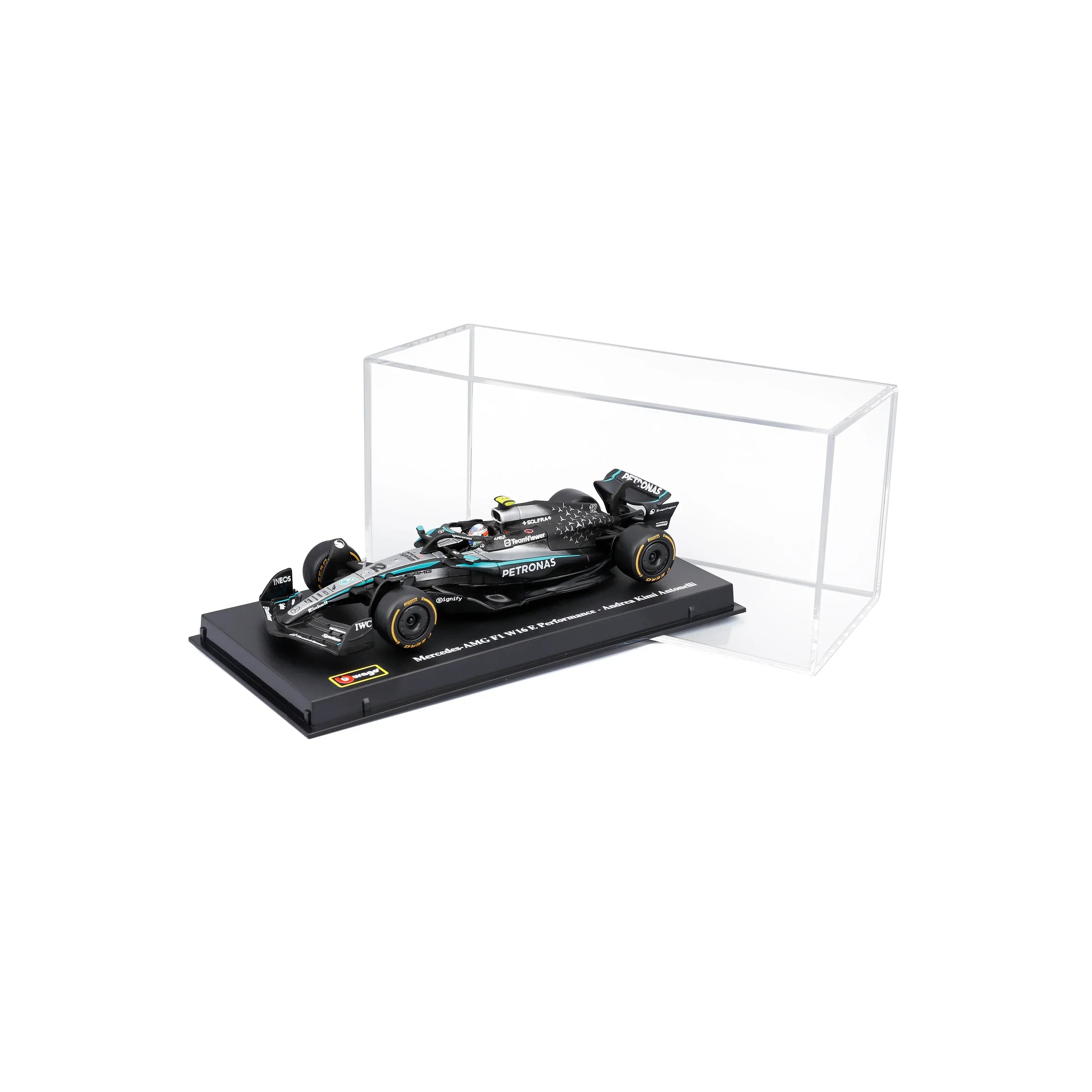 Auto Escala Burago F1 Mercedes-AMG W16 2025 #12 Kimi Antonelli Caja Acrílica Burago 1:43
