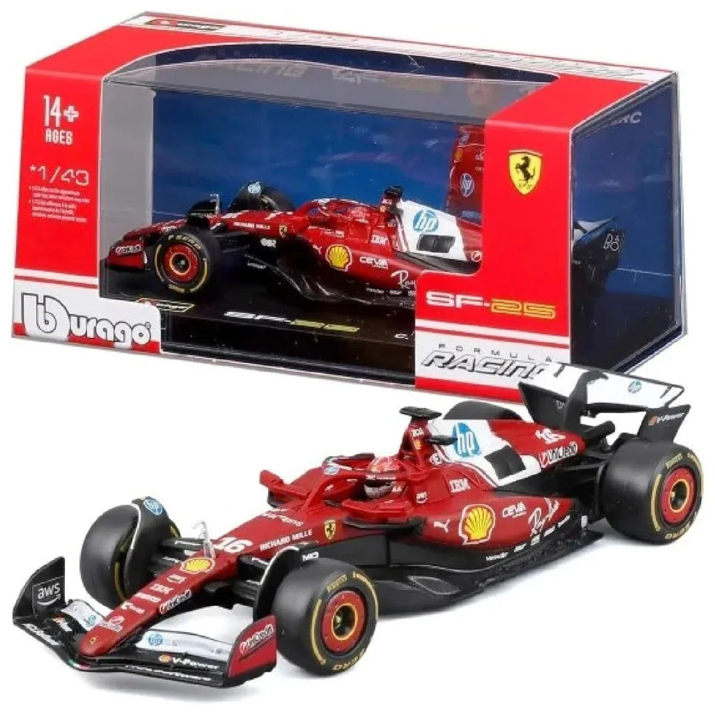 Auto Escala Burago Ferrari SF-25 2025 #16 Charles Leclerc Caja Acrílica Burago 1:43