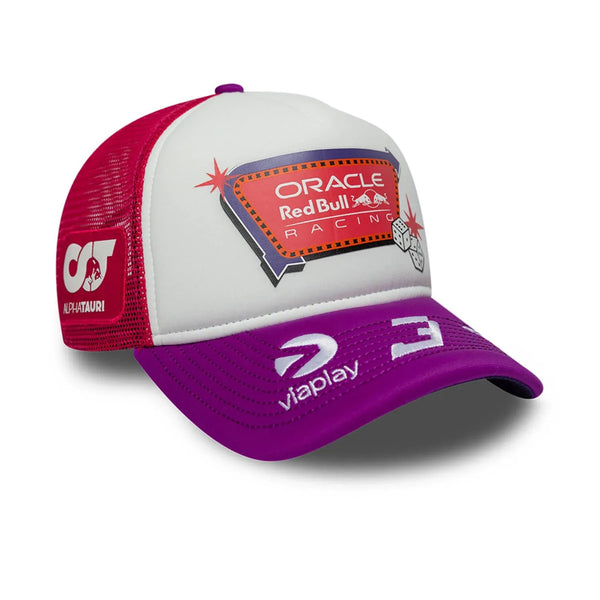 PREVENTA Gorra Red Bull Racing New Era Max Verstappen Las Vegas Trucker Purple