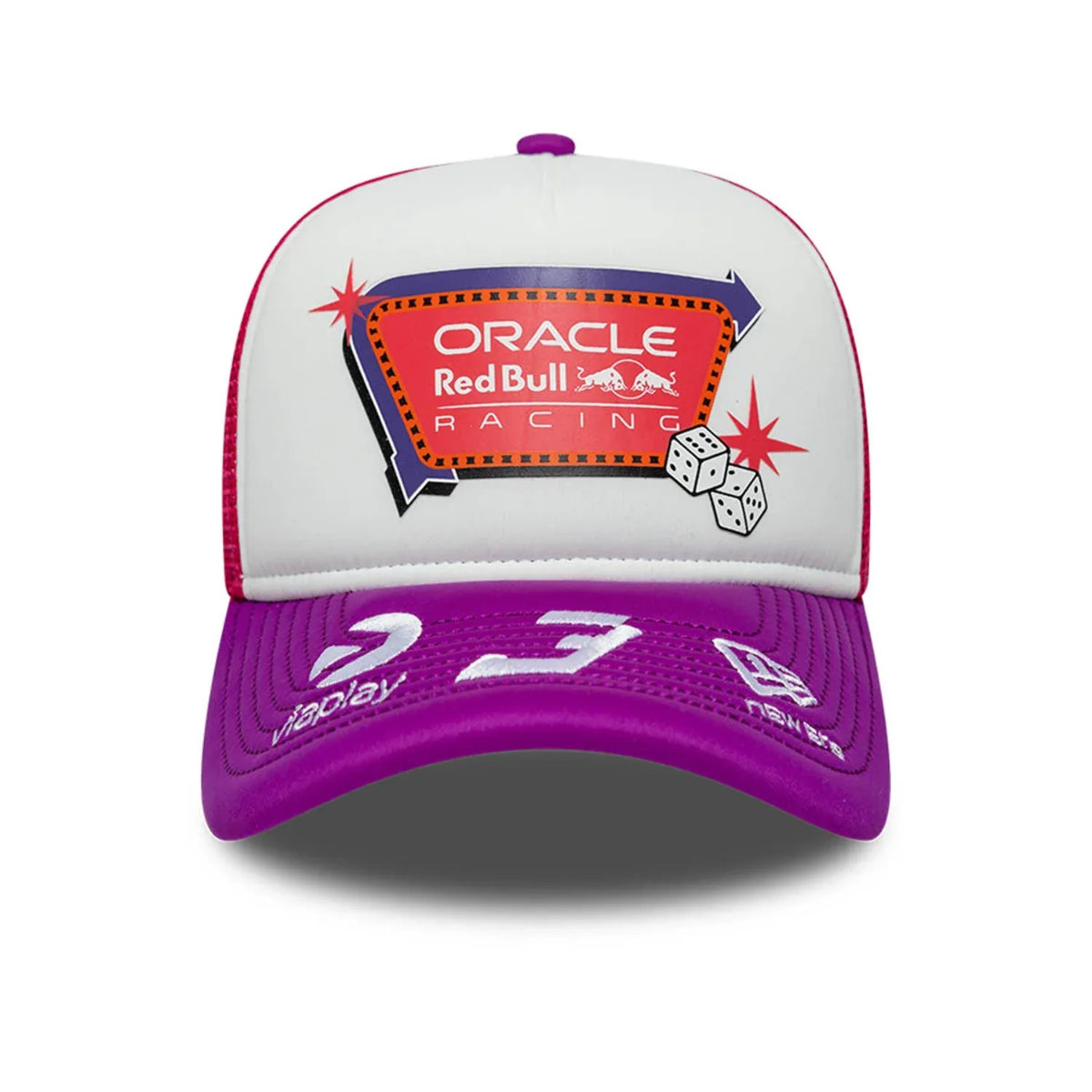 PREVENTA Gorra Red Bull Racing New Era Max Verstappen Las Vegas Trucker Purple