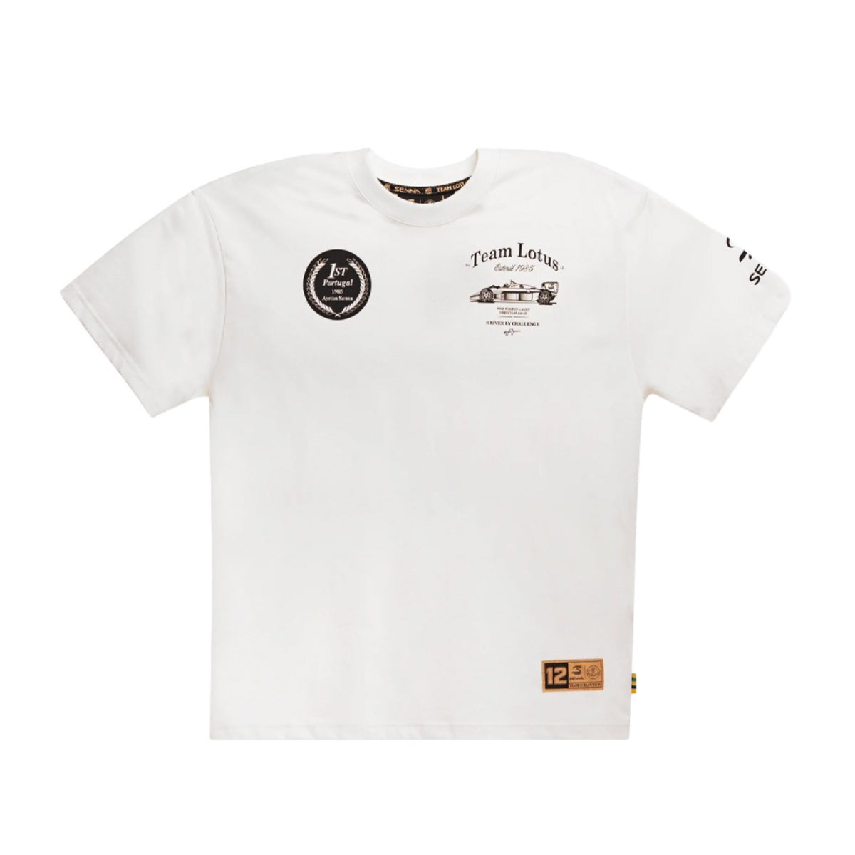 PREVENTA Polera Ayrton Senna x Lotus Estoril 1985 Oversize Tee - Cream SKU ASLO01005