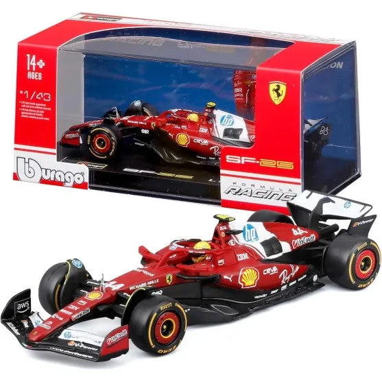 Burago Ferrari SF-25 2025 #44 Lewis Hamilton Scale Model Car in Acrylic Box, Burago 1:43