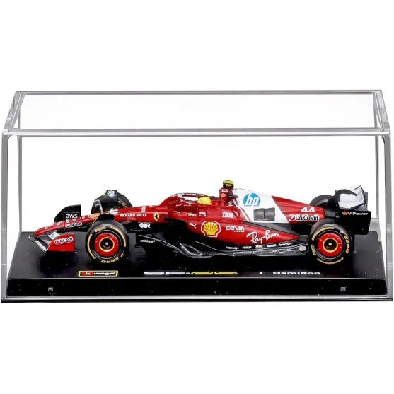 Burago Ferrari SF-25 2025 #44 Lewis Hamilton Scale Model Car in Acrylic Box, Burago 1:43