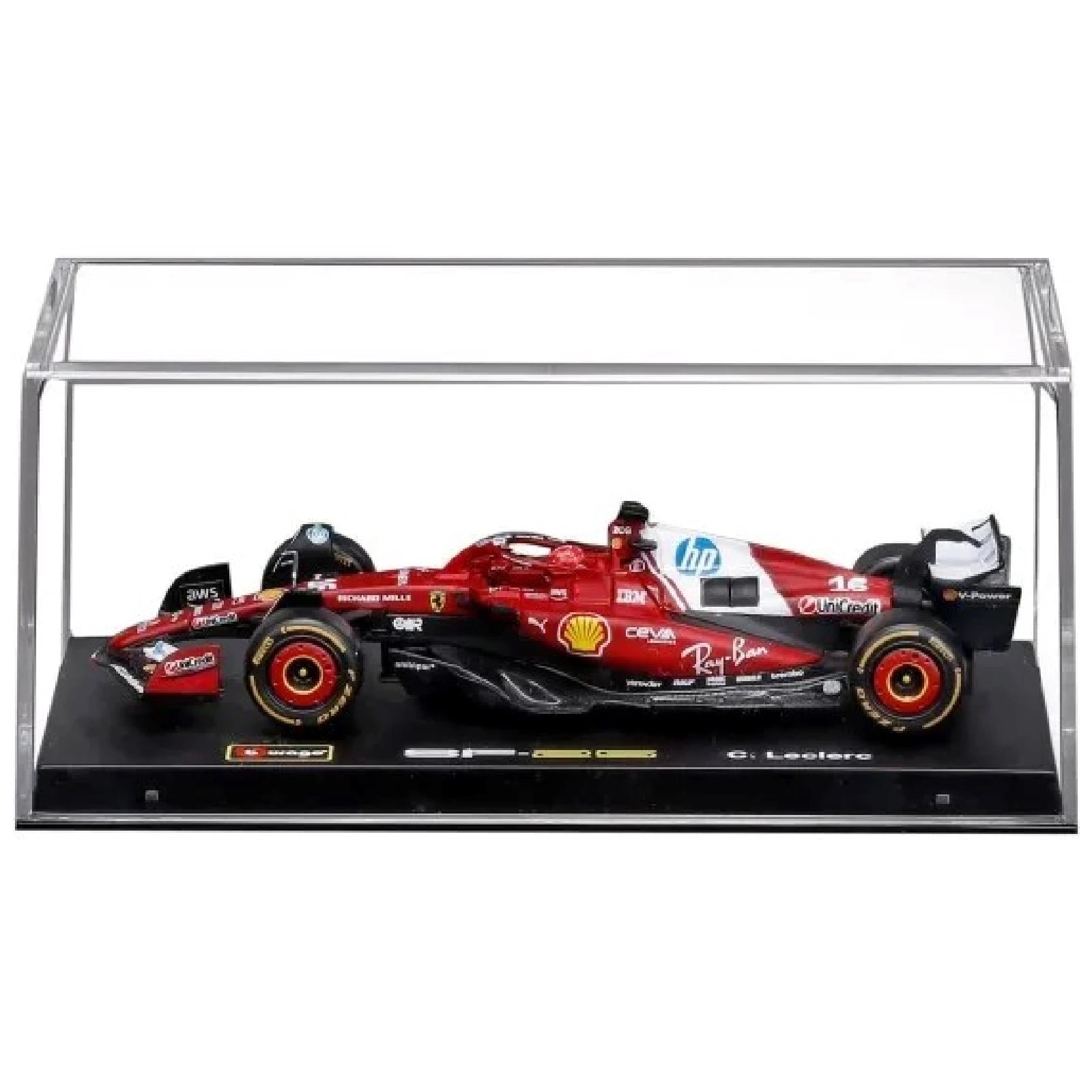 Burago Scale Car Ferrari SF-25 2025 #16 Charles Leclerc Acrylic Box Burago 1:43