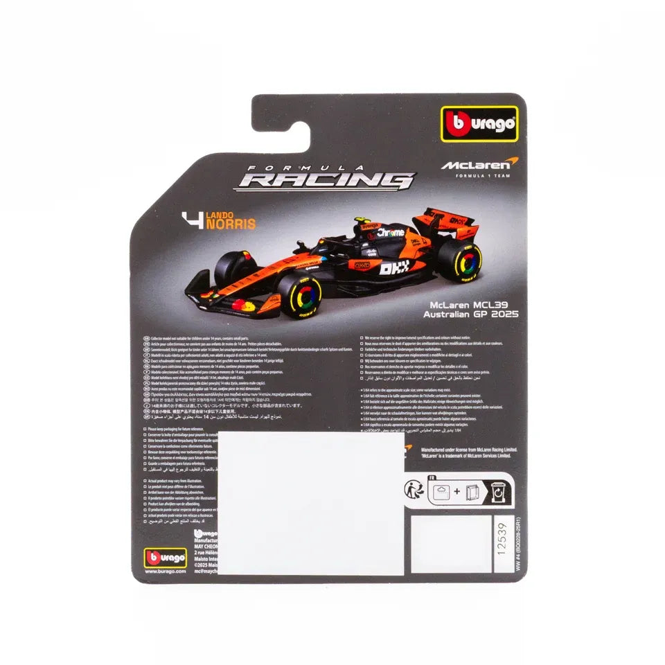 Burago F1 McLaren MCL39 2025 #4 Lando Norris Burago 1:64 Scale Car