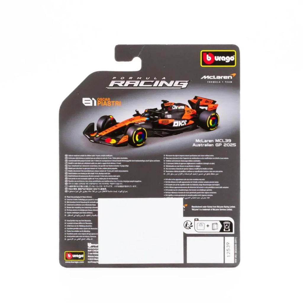 Auto Escala Burago F1 McLaren MCL39 2025 #81 Oscar Piastri Burago 1:64