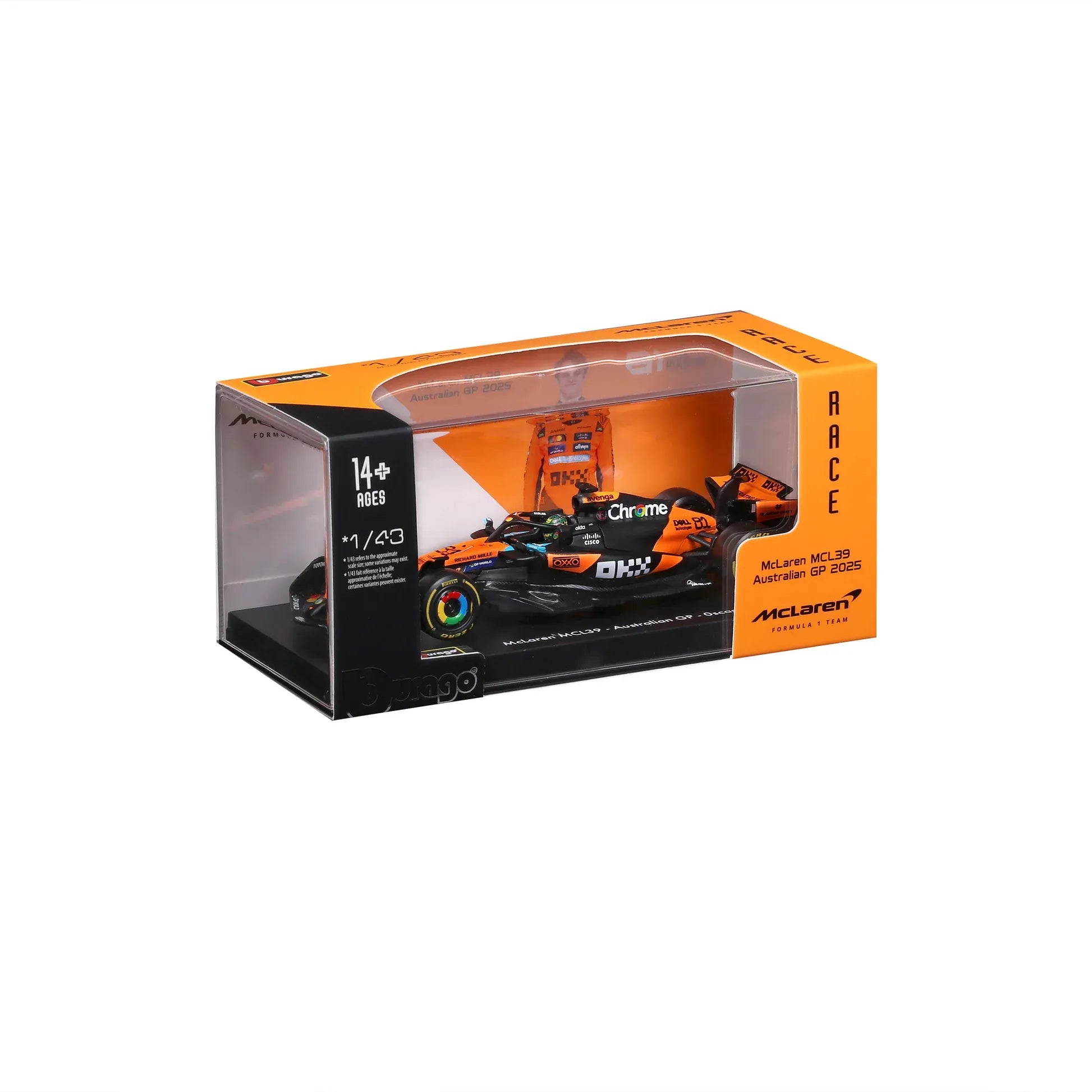 Auto Escala Burago F1 Mclaren MCL39 2025 #4 Oscar Piastri Caja Acrílica Burago 1:43